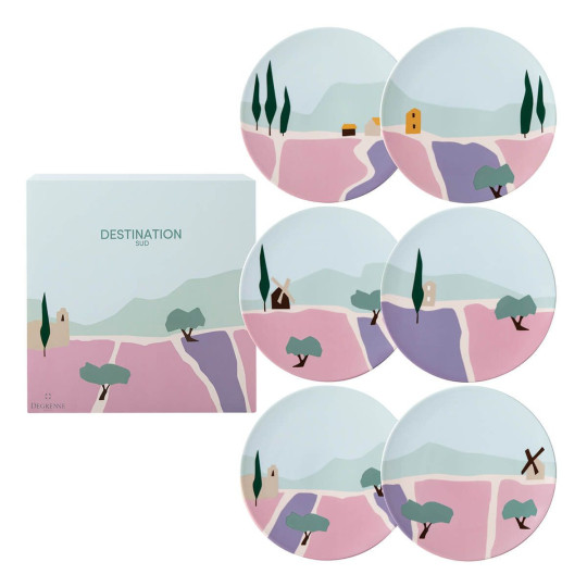 DEGRENNE Set of 6 Destination Sud 23cm dessert plates