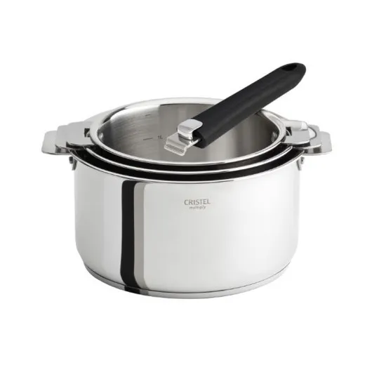 CRISTEL Casteline Removable Cookware Set: 3 Saucepans and 1 Handle