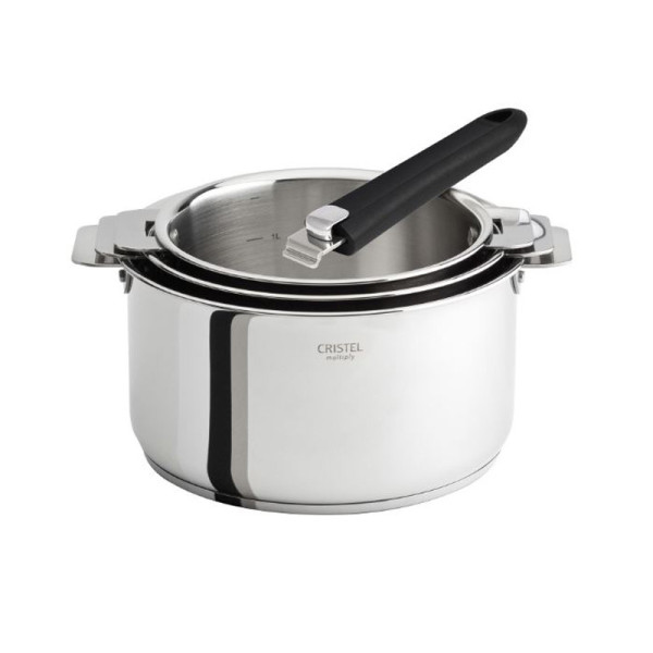 CRISTEL Casteline Removable Cookware Set: 3 Saucepans and 1 Handle