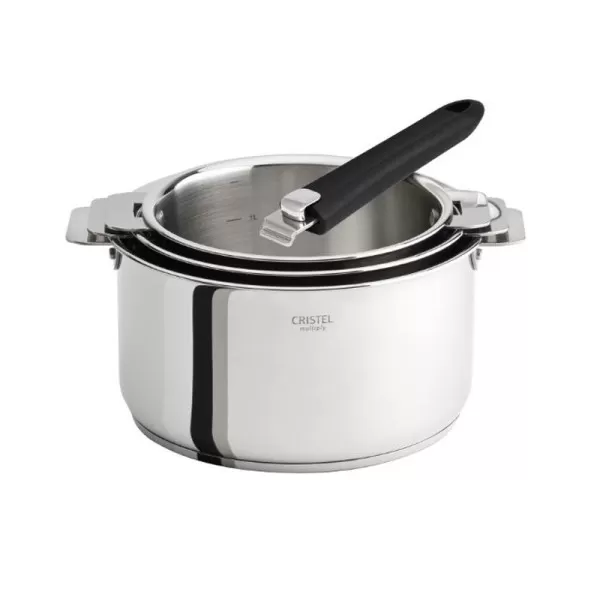 CRISTEL Casteline Removable Cookware Set: 3 Saucepans and 1 Handle