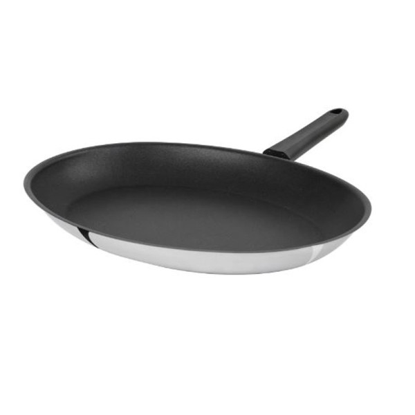 CRISTEL Mutine 35cm Oval Fixed Frying Pan with Exceliss Non-Stick Coating in Black