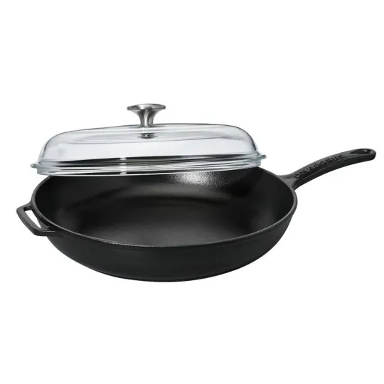 CHASSEUR Round Cast Iron Frying Pan 28cm with Cast Iron Handle and Lid - 2 Colors