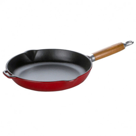 CHASSEUR Round Cast Iron Frying Pan 28cm with Wooden Handle - 2 Colors