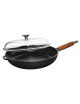 CHASSEUR Round Cast Iron Frying Pan 28cm with Wooden Handle and Lid - 2 Colors