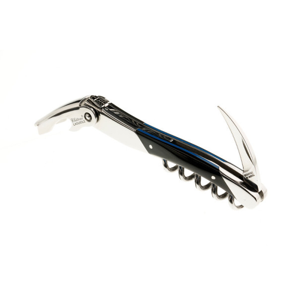 Chateau Laguiole Sommelier Knife, Edge Collection, Black Horn and Blue Spacer