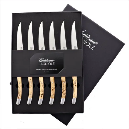CHATEAU LAGUIOLE Set of 6 Table Knives Signature Collection Norwegian Birch Wood
