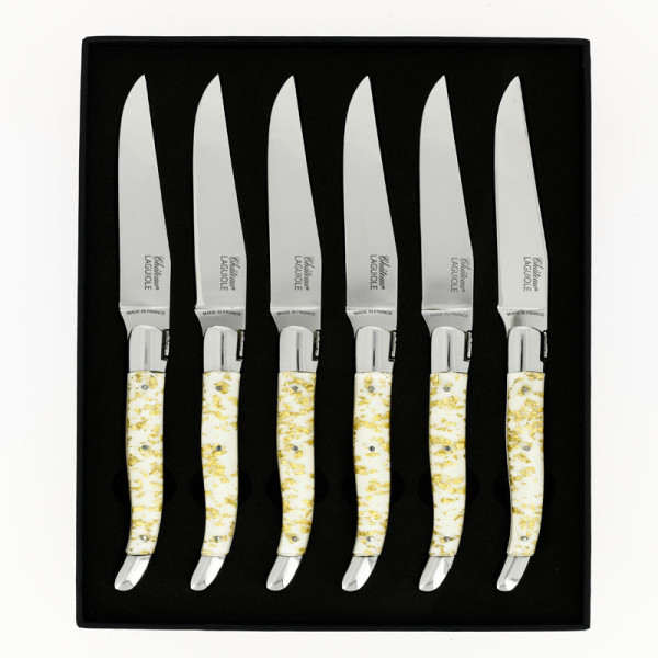 CHATEAU LAGUIOLE Set of 6 table knives, Heritage Collection, Aurum white resin