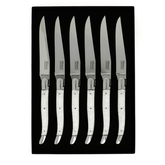 CHATEAU LAGUIOLE Set of 6 Table Knives, Heritage Collection, Argentum, White Resin