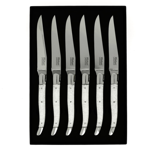 CHATEAU LAGUIOLE Set of 6 Table Knives, Heritage Collection, Argentum, White Resin