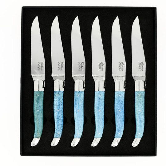 CHATEAU LAGUIOLE Set of 6 Table Knives, Heritage Collection, Blue-tinted Bone