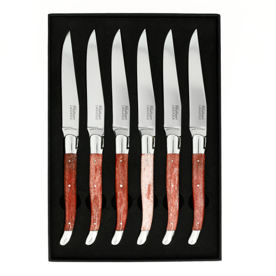 CHATEAU LAGUIOLE Set of 6 Table Knives, Heritage Collection, Red-Stained Bone