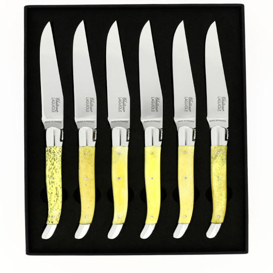 CHATEAU LAGUIOLE Set of 6 Table Knives, Heritage Collection, Yellow-Stained Bone
