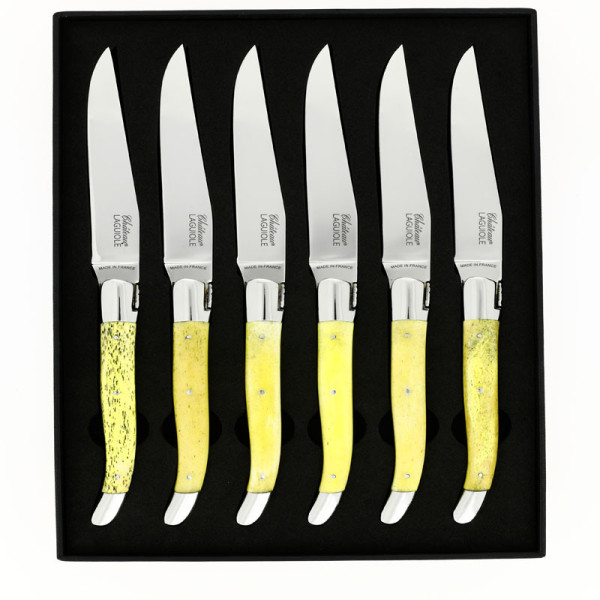 CHATEAU LAGUIOLE Set of 6 Table Knives, Heritage Collection, Yellow-Stained Bone