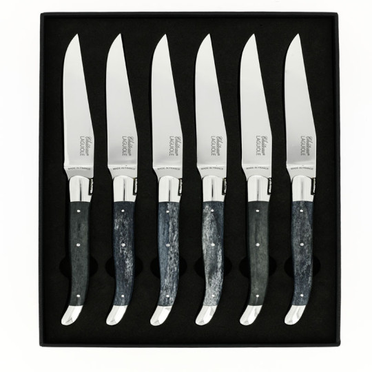 CHATEAU LAGUIOLE Set of 6 Table Knives, Heritage Collection, Black-Stained Bone