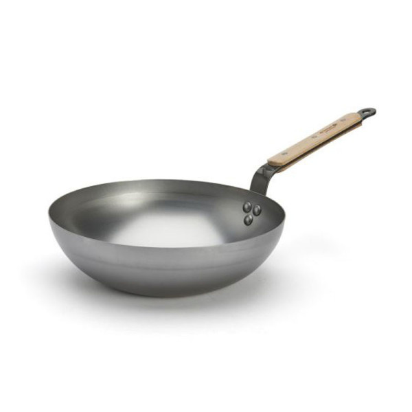 DE BUYER Mineral B Wood Domed Wok in Steel - 2 Sizes