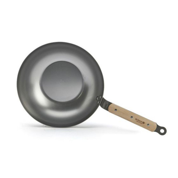 DE BUYER Mineral B Wood Domed Wok in Steel - 2 Sizes