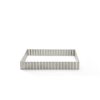 DE BUYER Square Fluted Perforated Stainless Steel Tart Ring, 23cm