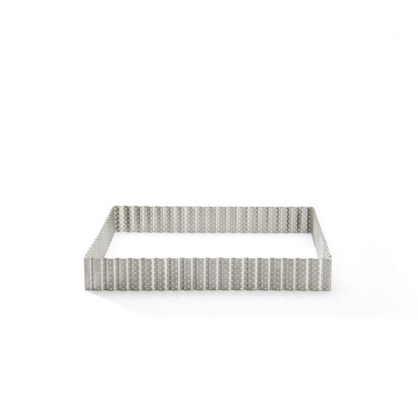 DE BUYER Square Fluted Perforated Stainless Steel Tart Ring, 23cm