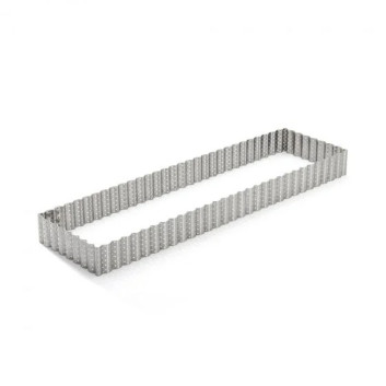 DE BUYER rectangular fluted tart ring in perforated stainless steel, 35cm