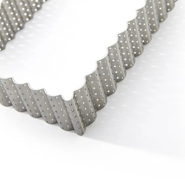 DE BUYER rectangular fluted tart ring in perforated stainless steel, 35cm