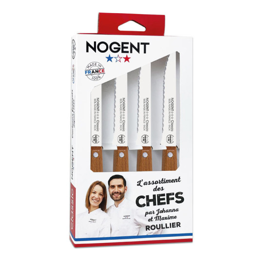 NOGENT Cherry Wood Chefs Table Steak Knife Set with 4 Knives