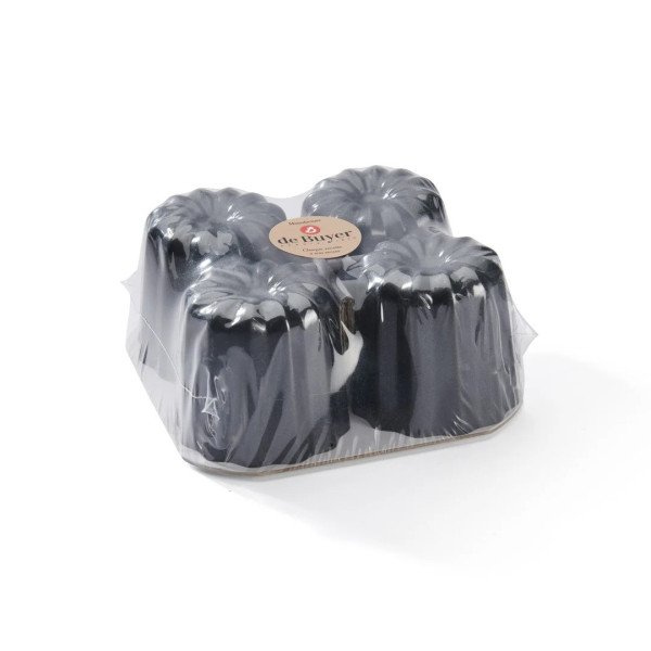 DE BUYER 4 Bordeaux cannelé molds, non-stick steel