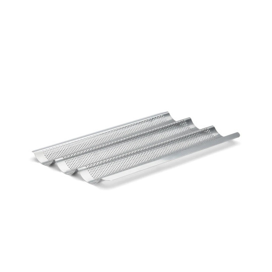 DE BUYER Perforated Baking Tray for 3 Baguettes in Stainless Steel