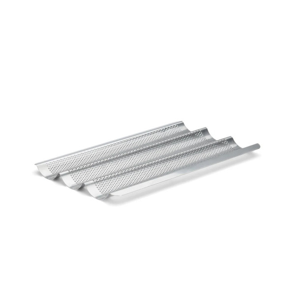 DE BUYER Perforated Baking Tray for 3 Baguettes in Stainless Steel