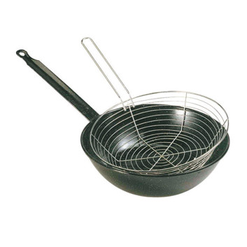 MATFER Enameled Sheet Metal Frying Pan with Basket, 24cm