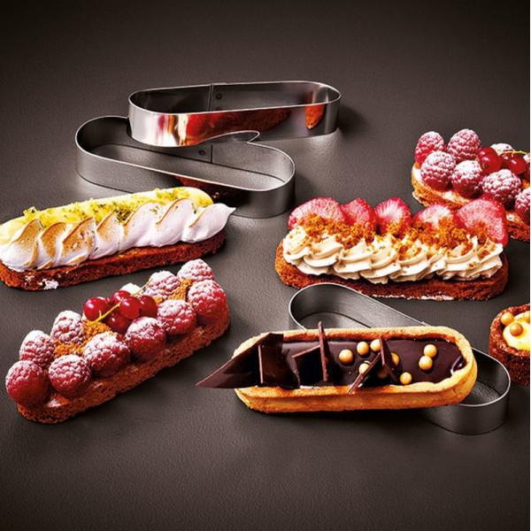 MATFER Set of 6 Mozaïk Oblong Finger-Shaped Stainless Steel Tartlet Rings