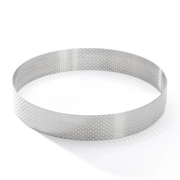 DE BUYER Valrhona Round Perforated Stainless Steel Tart Ring, 20.5cm