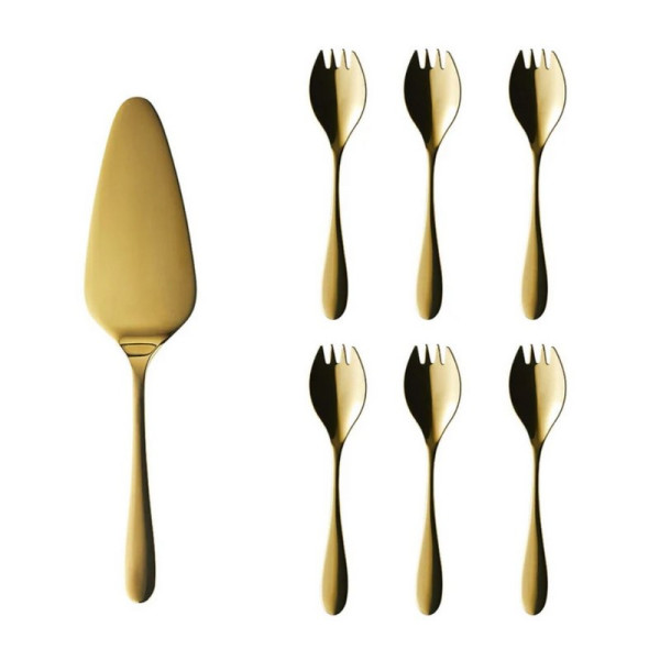 DEGRENNE Set of 6 Onde Gold Cake Forks and Pie Server