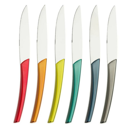 DEGRENNE Set of 6 Quartz Mirror Multicolor Steak Knives