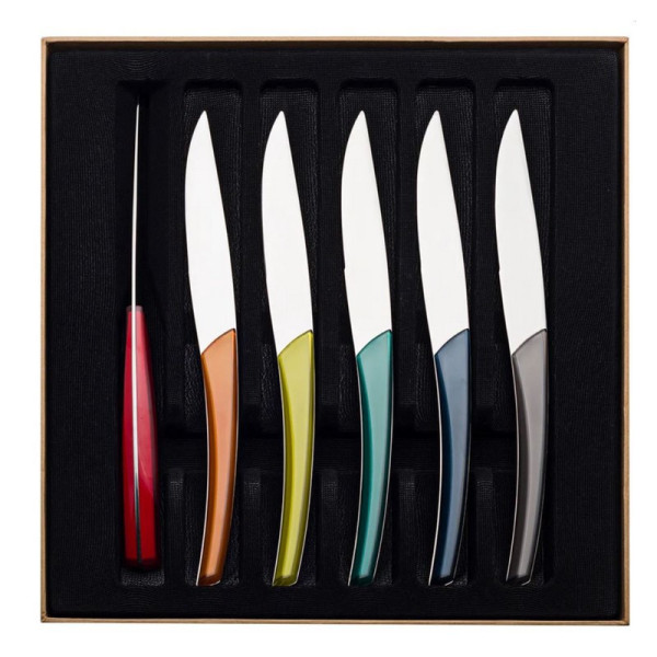 DEGRENNE Set of 6 Quartz Mirror Multicolor Steak Knives