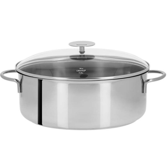 CRISTEL Mutine Fixed Stainless Steel Dutch Oven with Glass Lid, 28cm