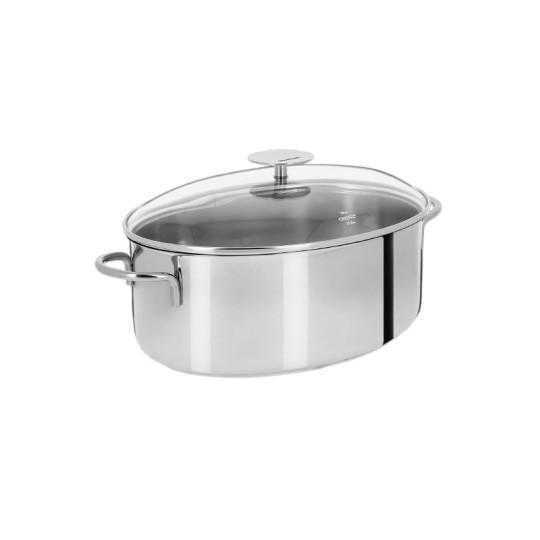 CRISTEL Mutine Fixed Oval Stainless Steel Dutch Oven with Glass Lid, 30x22cm