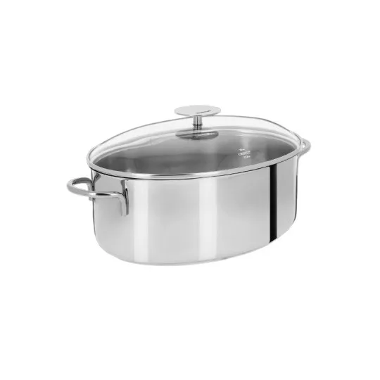 CRISTEL Mutine Fixed Oval Stainless Steel Dutch Oven with Glass Lid, 30x22cm