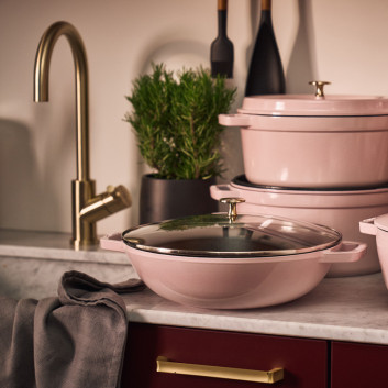 STAUB Sorbet Pink Cast Iron Wok 30cm with Lid