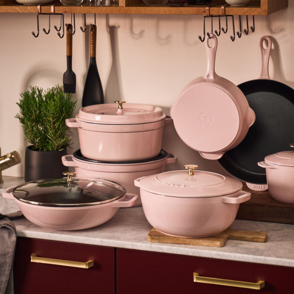 STAUB Sorbet Pink Cast Iron Wok 30cm with Lid