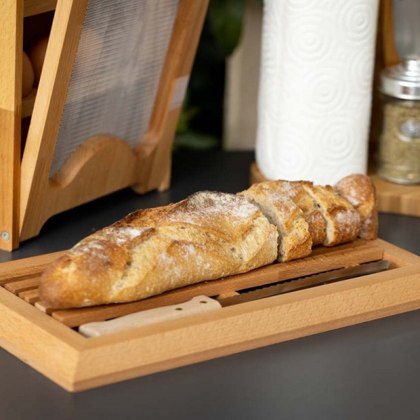 Planche à pain ROGER ORFEVRE en bois de hêtre avec couteau