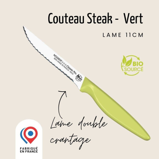 Couteau à steak NOGENT 3 ETOILES double crantage 11cm Bio Sourcé - 3 coloris